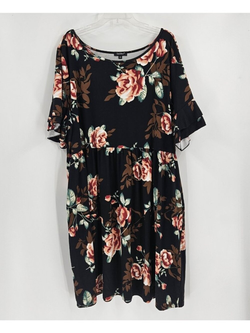 Womens Plus TRALILBEE Black FLORAL SWING DRESS size 4X with POCKETS SHIFT